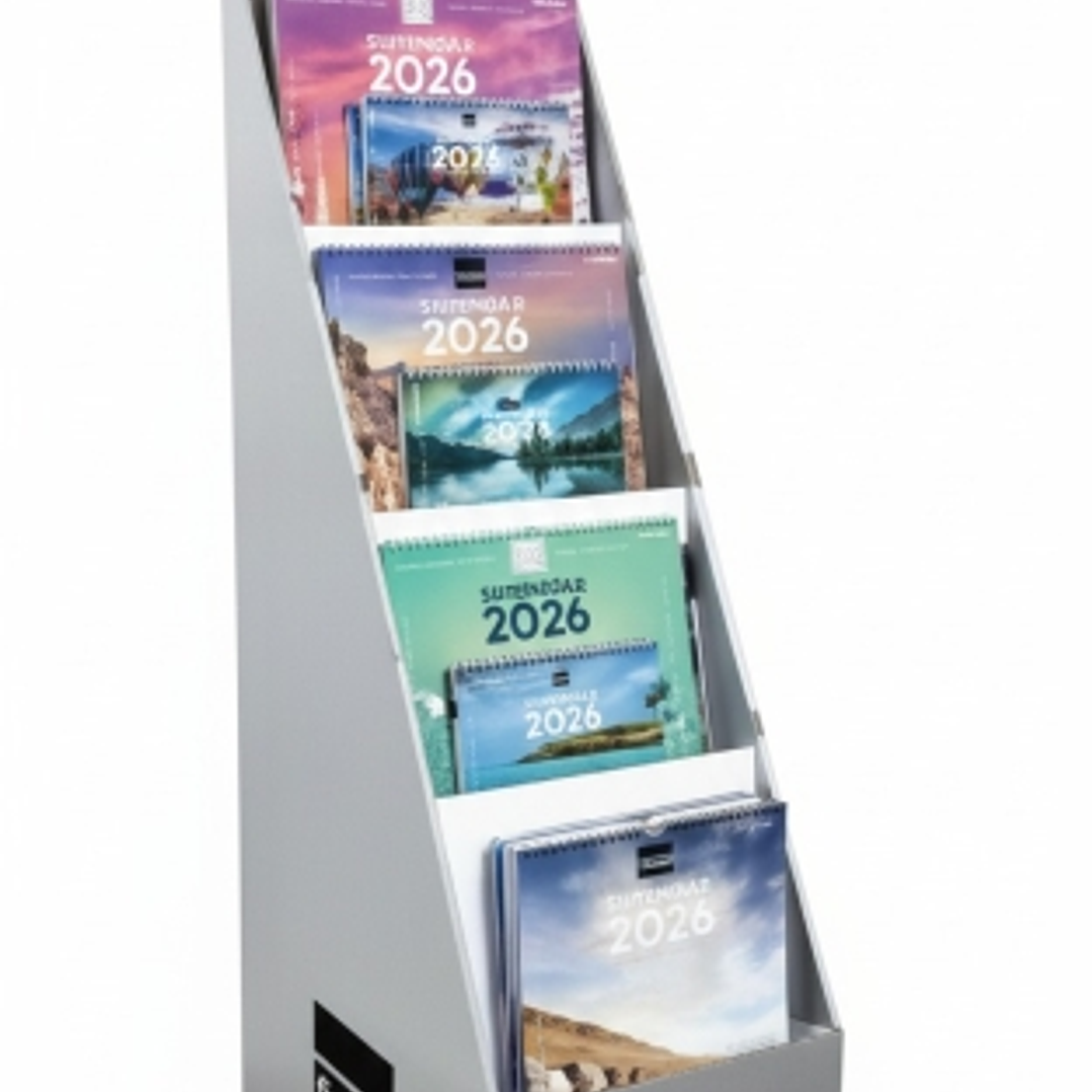 Finocam Expositor de Pie con 64 Calendarios de Imagenes Surtidos - Anual 2026 - Estructura de Carton - Color Surtidos 1