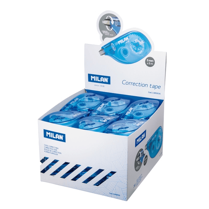 Milan Expositor con 36 Cintas Correctoras - 5mm x 8m - Color Azul 1