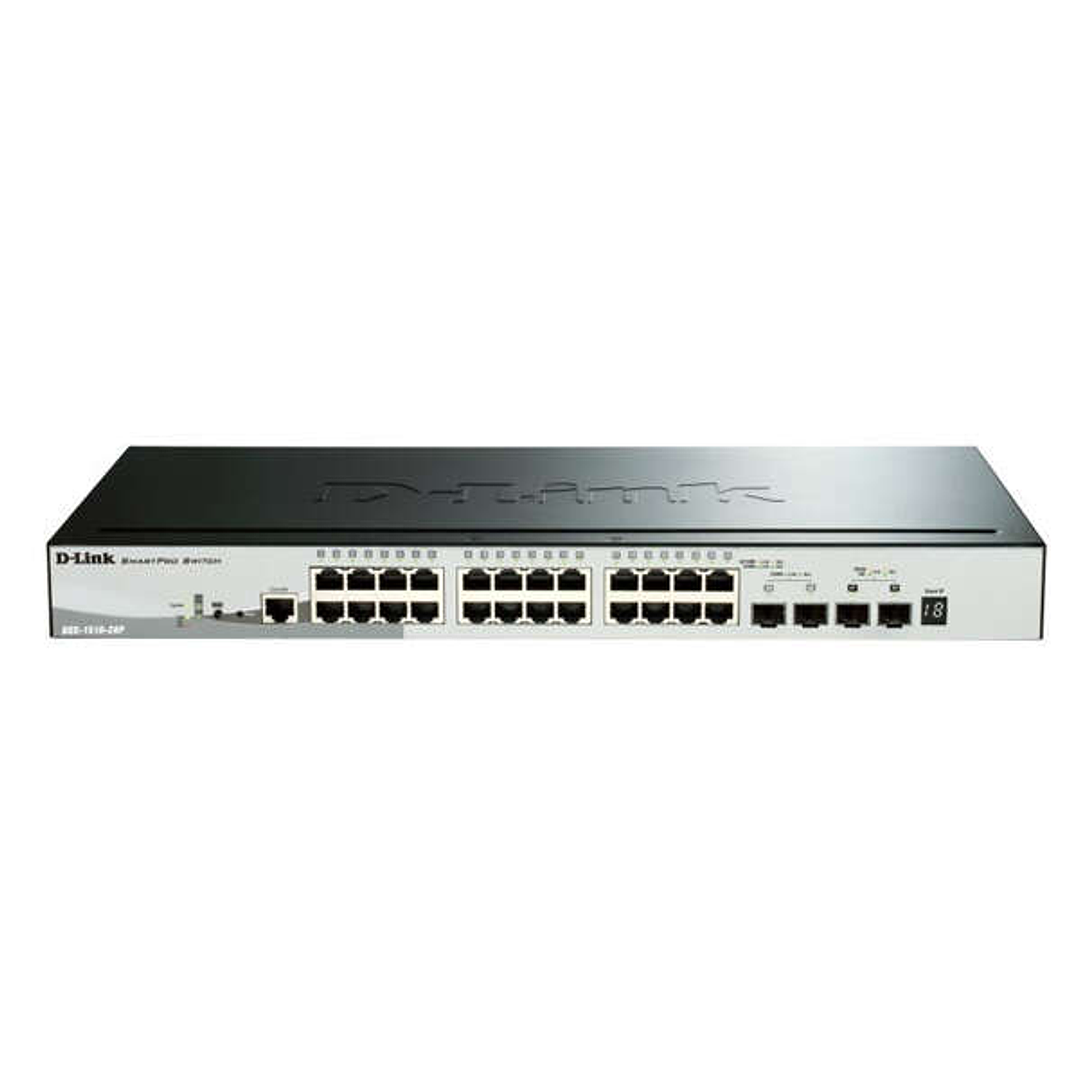 D-Link Switch Semigestionable 24 Puertos Gigabit PoE 193W + 2 Puertos SFP 1000 Mbps + 2 Puertos 10G SFP+ 1