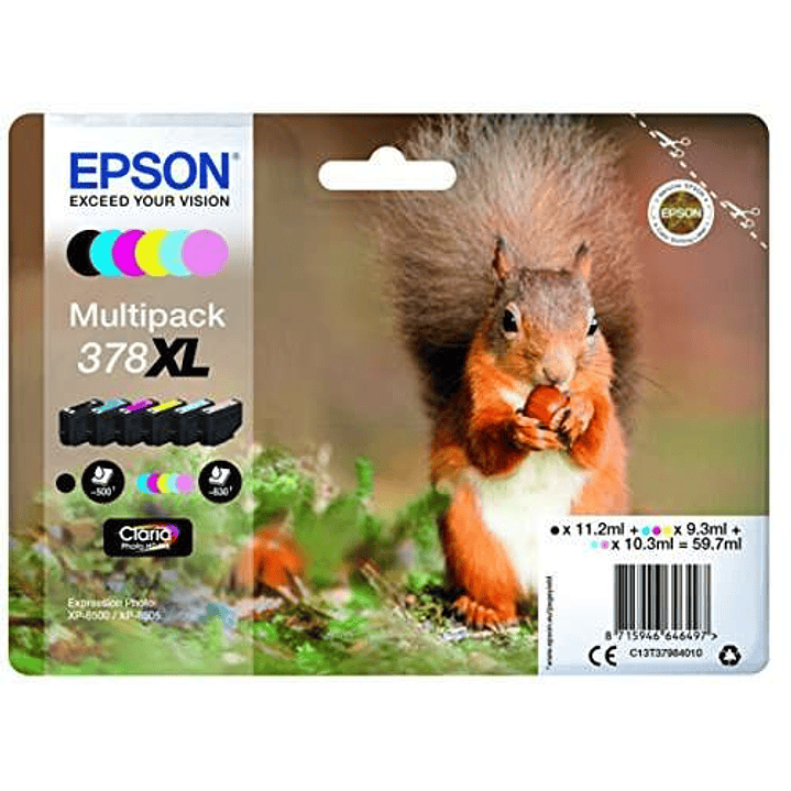 Epson 378XL Pack de 6 Cartuchos de Tinta Originales - C13T37984010 1