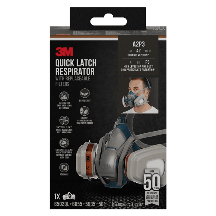 3M Mascarilla de Media Cara - Cierre Rapido - Filtros Reemplazables - Color Gris 1