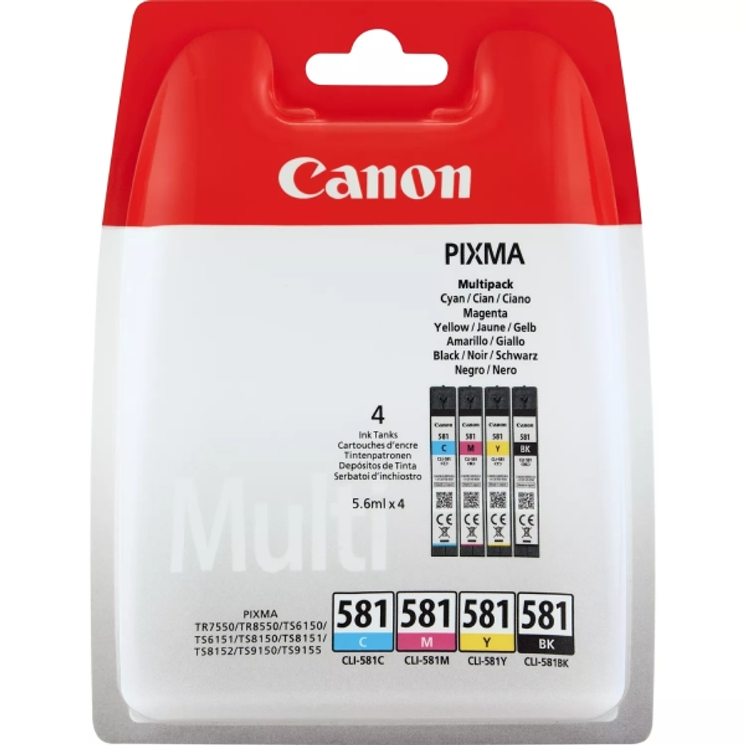 Canon CLI581 Pack de 4 Cartuchos de Tinta Originales - 2103C004/2103C007 1
