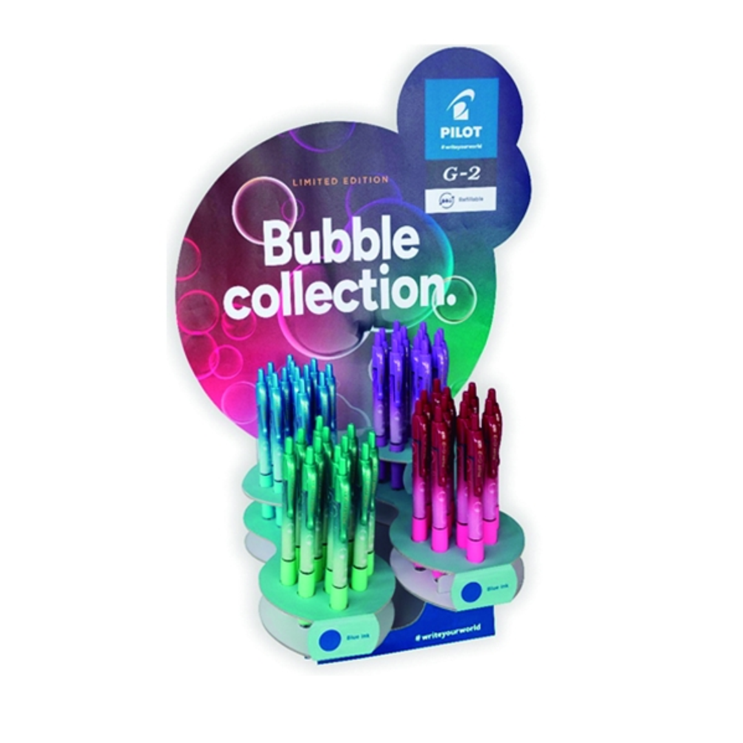 Pilot G2 Bubble Collection Expositor de 48 Boligrafos de Gel Retractiles - Punta de Bola 0.7mm - Trazo 0.32mm - Grip Ergonomico - Recargable - Cuerpo  1