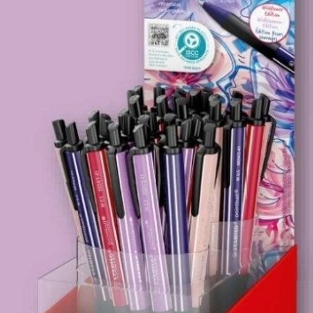 Stabilo Pointball Naturecolors Wildflower Expositor con 38 Boligrafos Retractiles - Trazo 0.5mm - Hechos con 87% Bioplastico - Grip Antideslizante - R 1