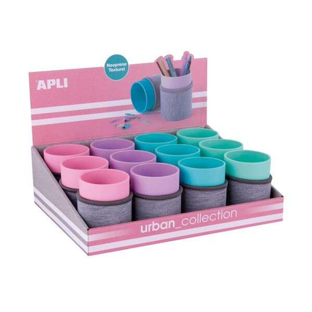 Apli Urban Collection Expositor de 12 Cubiletes con Funda de Neopreno - Medidas 105x80mm - Colores Surtidos 1