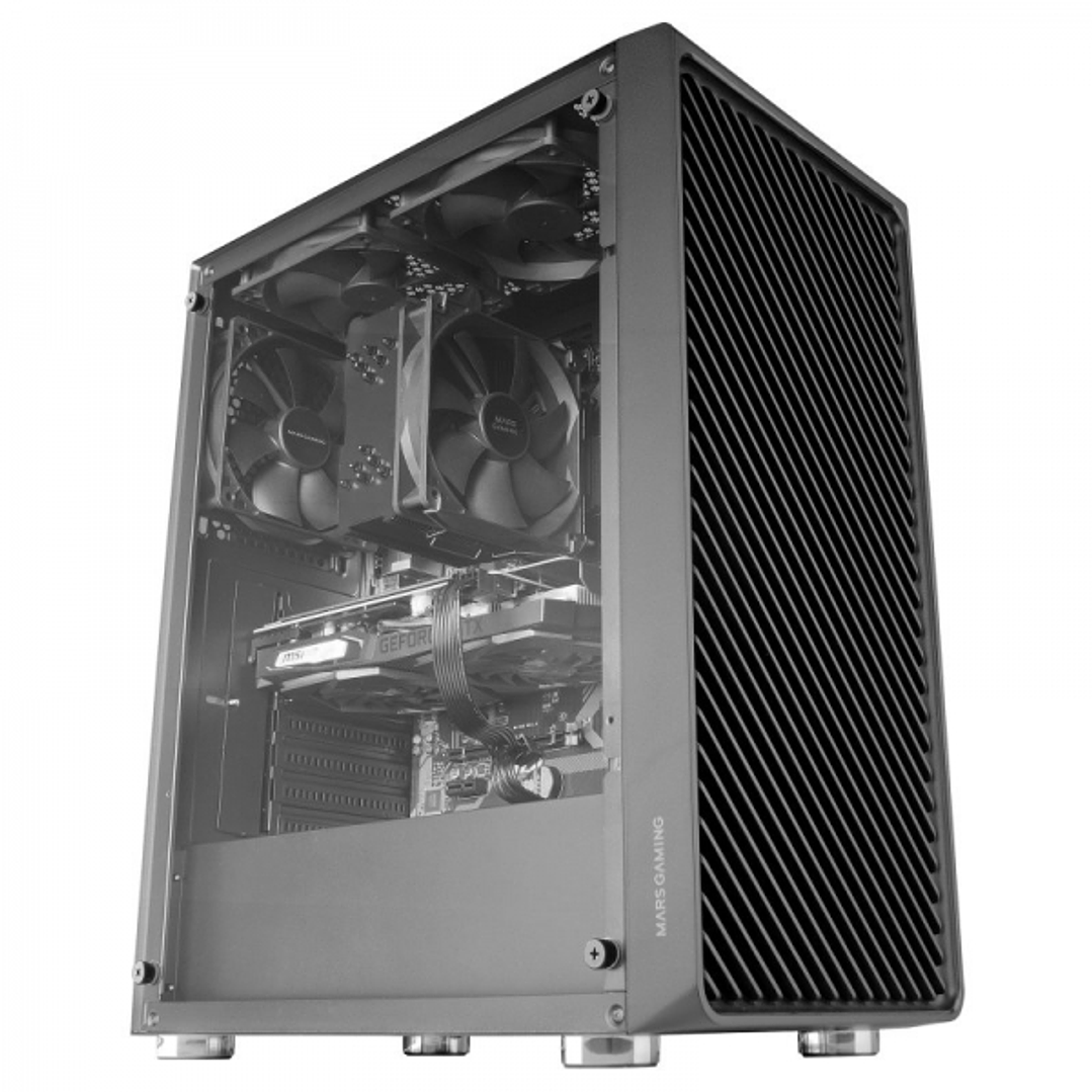Mars Gaming MC-3000 Caja Aerodinamica - 4 Ventiladores FDB Silenciosos - Soporte para 6 Ventiladores - Amplio Espacio Interno - Gestion de Cableado Ef 1
