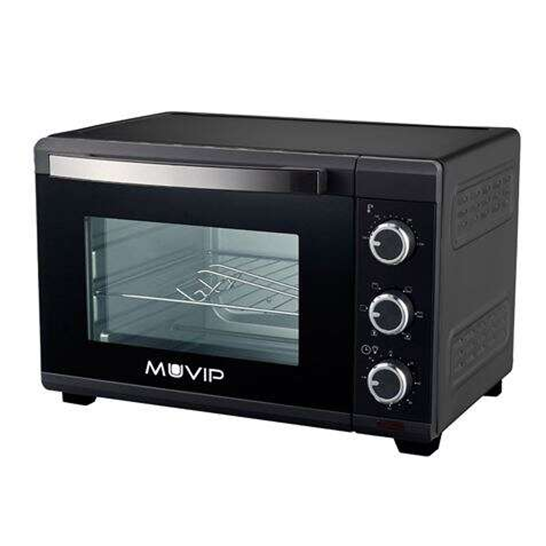 Muvip Horno 1600W 25L - Regulador de Temperatura 100º-230º - Exterior de Acero con Revestimiento - Selector de Tiempo - Puerta de Cristal Templado 1