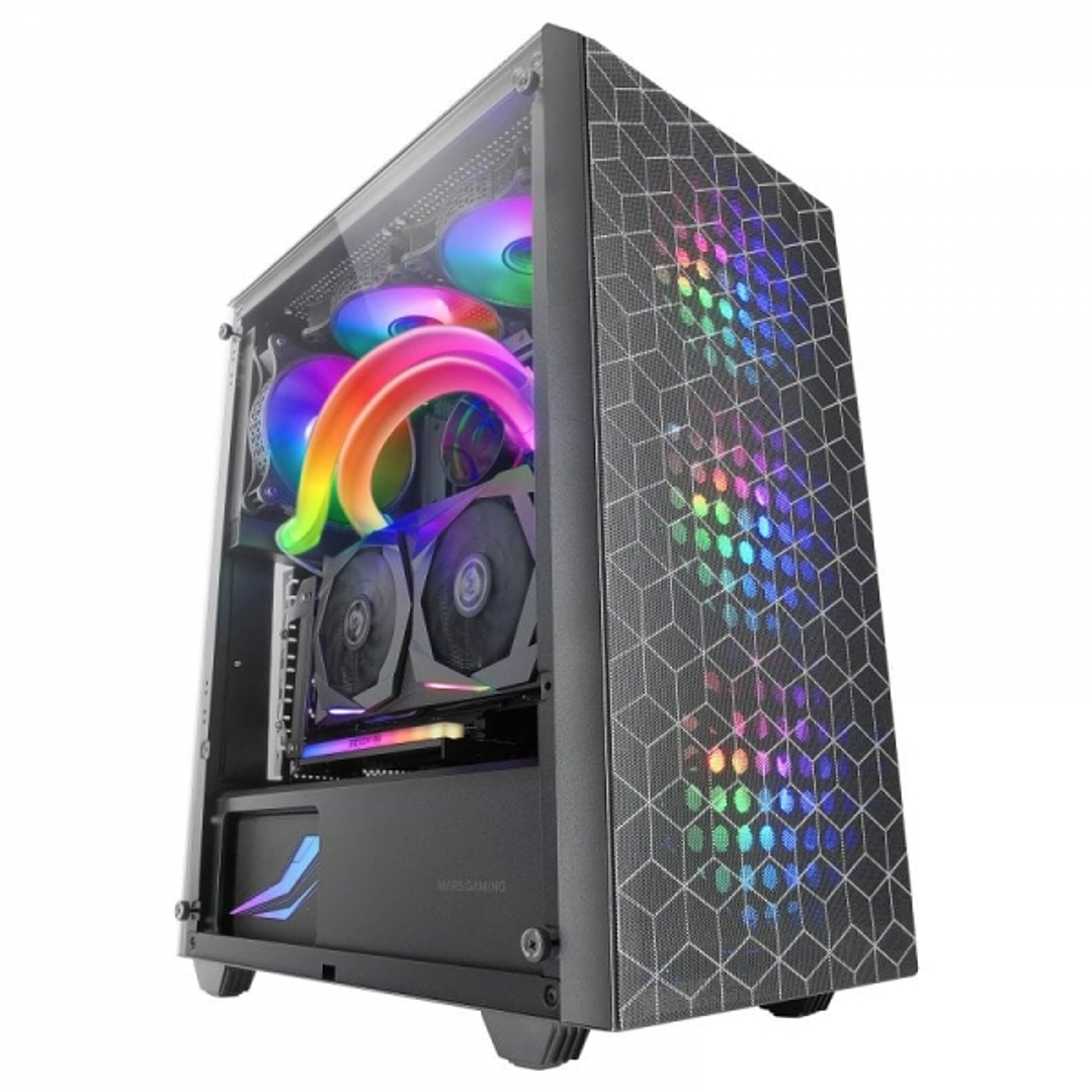 Mars Gaming MC-MAG Caja Gaming - Doble Rejilla Magnetica - Cristal Templado - 3 Ventiladores RGB - Soporte Refrigeracion Liquida 360mm - USB 3.0 - Col 1
