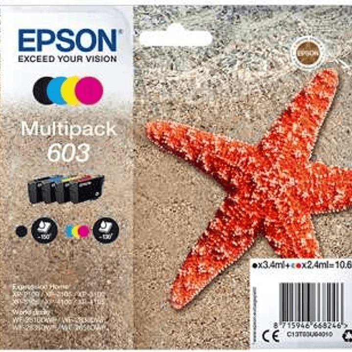 Epson 603 Pack de 4 Cartuchos de Tinta Originales - C13T03U64010 1