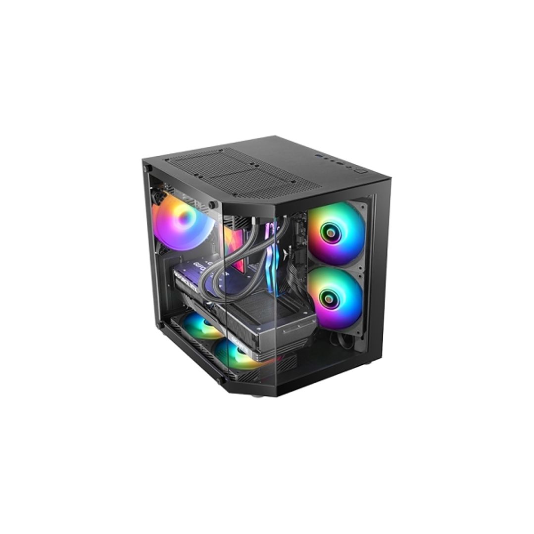 Mars Gaming MC-3TLITE Minitorre Ultracompacta - Ventilador de 120mm FRGB Integrado - Triple Cristal Templado - Soporte MicroATX/Mini-ITX - 4 Ranuras d 1