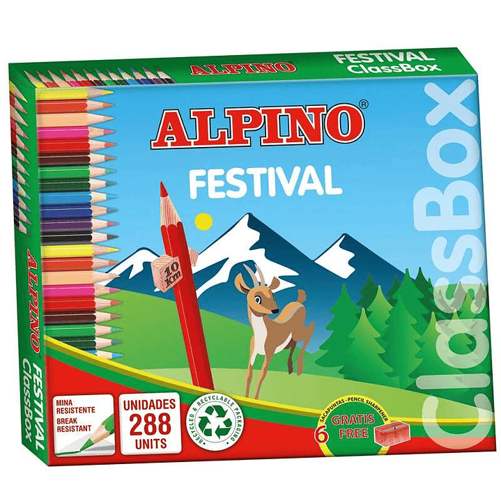 Alpino Festival Pack de 288 Lapices Hexagonales de Colores - Mina de 3mm - 12 Colores x 24 Uds - Ideal para Colegios - Colores Surtidos 1