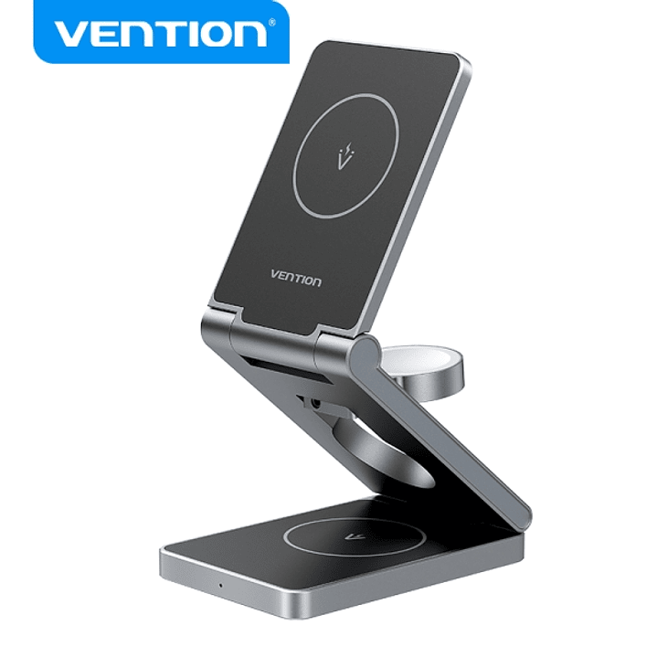 Vention Soporte Cargador Inalambrico 3 en 1 MagSafe - Carga Rapida 15W - Plegable 180° - Color Negro 1