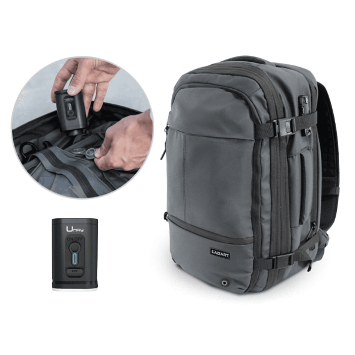 Lagart Mochila de Viaje Vacuum 20L Extensible a 42L - Medidas 48x30x20cm - Vaciador de Aire Incluido - Bolsillo Trasero Anti-robo - Cremallera Lateral 1
