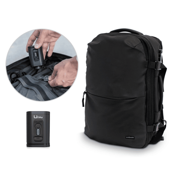 Lagart Mochila de Viaje Vacuum 20L Extensible a 42L - Medidas 48x30x20cm - Vaciador de Aire Incluido - Bolsillo Trasero Anti-robo - Cremallera Lateral 1