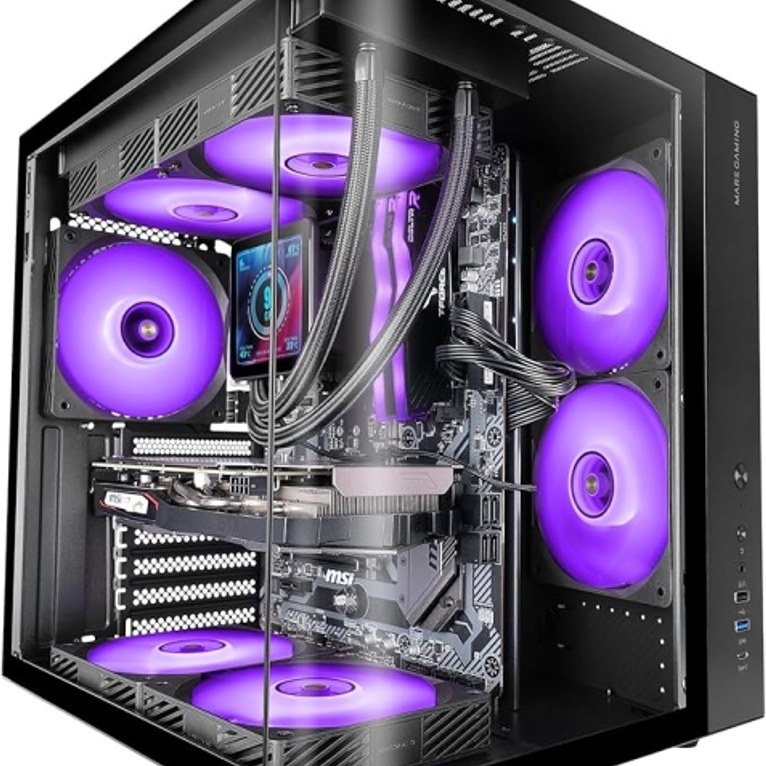 Mars Gaming MC-CURV Caja Torre ATX - Cristal Templado Curvo Continuo - Doble Camara - Conectividad USB-C y USB 3.0 - 7 Ranuras de Expansion - 343x286x 1