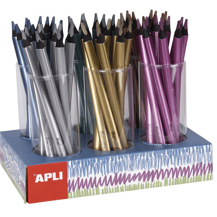 Apli Jumbo Fluor Expositor de 108 Lapices Triangulares de Colores Metalicos - 5mm de Grosor - Mejor Sujecion y Mayor Superficie de Cobertura en un sol 1