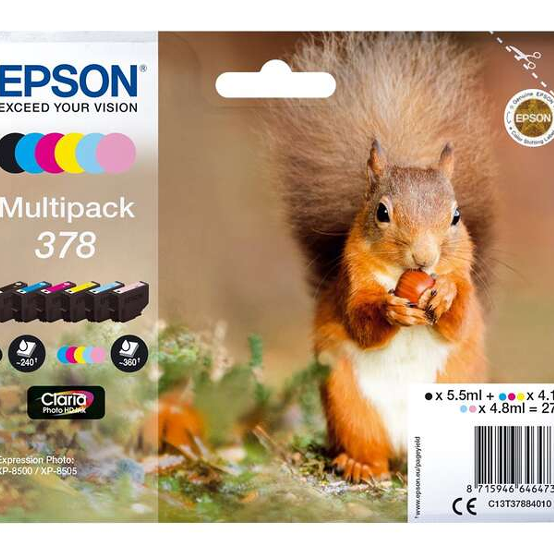Epson 378 Pack de 6 Cartuchos de Tinta Originales - C13T37884010 1
