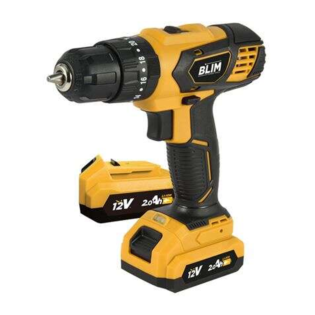 Blim Taladro Percutor a Bateria 12V 2Ah - 28Nm Par Maximo - 2 Velocidades 0-400/0-1500rpm - Incluye 2 Baterias y Maletin de Transporte 1