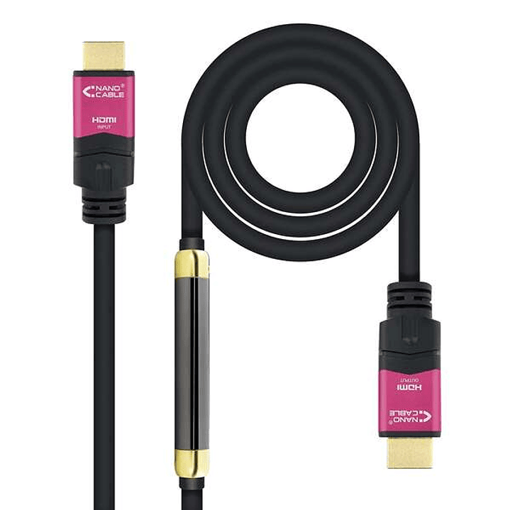 Nanocable Cable HDMI v2.0 Macho con Repetidor a HDMI v2.0 Macho 15m - 4K@60Hz 18Gbps - Alta Velocidad - Color Negro/Rosa 1