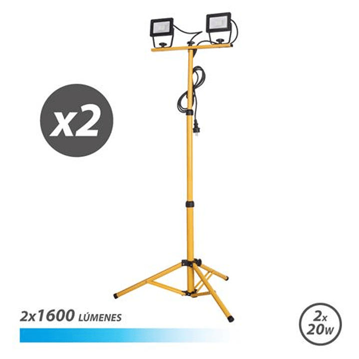 Elbat Foco LED con Tripode 2 x 20W - 1600 Lumenes - 6500K Luz Fria - Cable de 3m - IP65 para Uso en Exterior 1