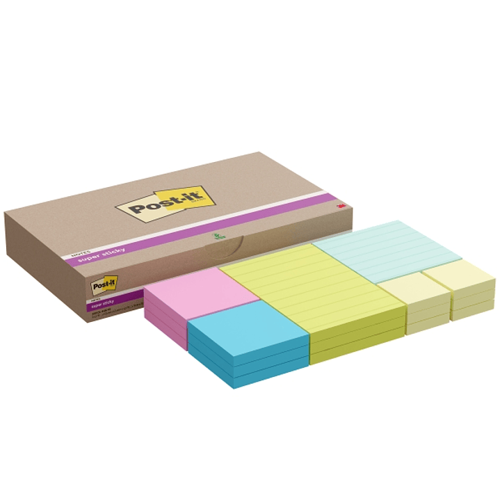 Post-It Super Sticky Pack de 18 Blocs de 90 Notas Adhesivas Reposicionables - Colores Surtidos 1
