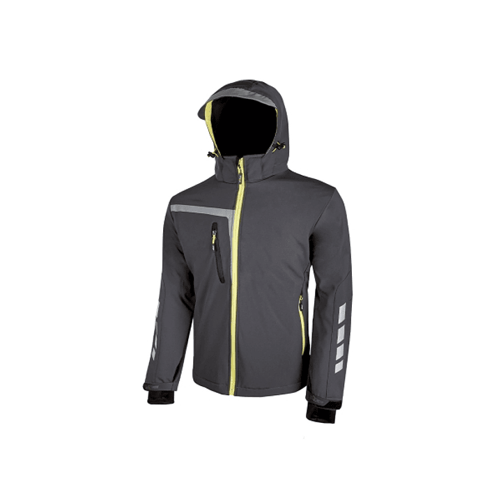 Upower Quick Chaqueta Soft Shell - Talla L - Tejido Elastico Cortavientos, Transpirable y Repelente al Agua, Bolsillo con Cierre Impermeable, Capucha  1