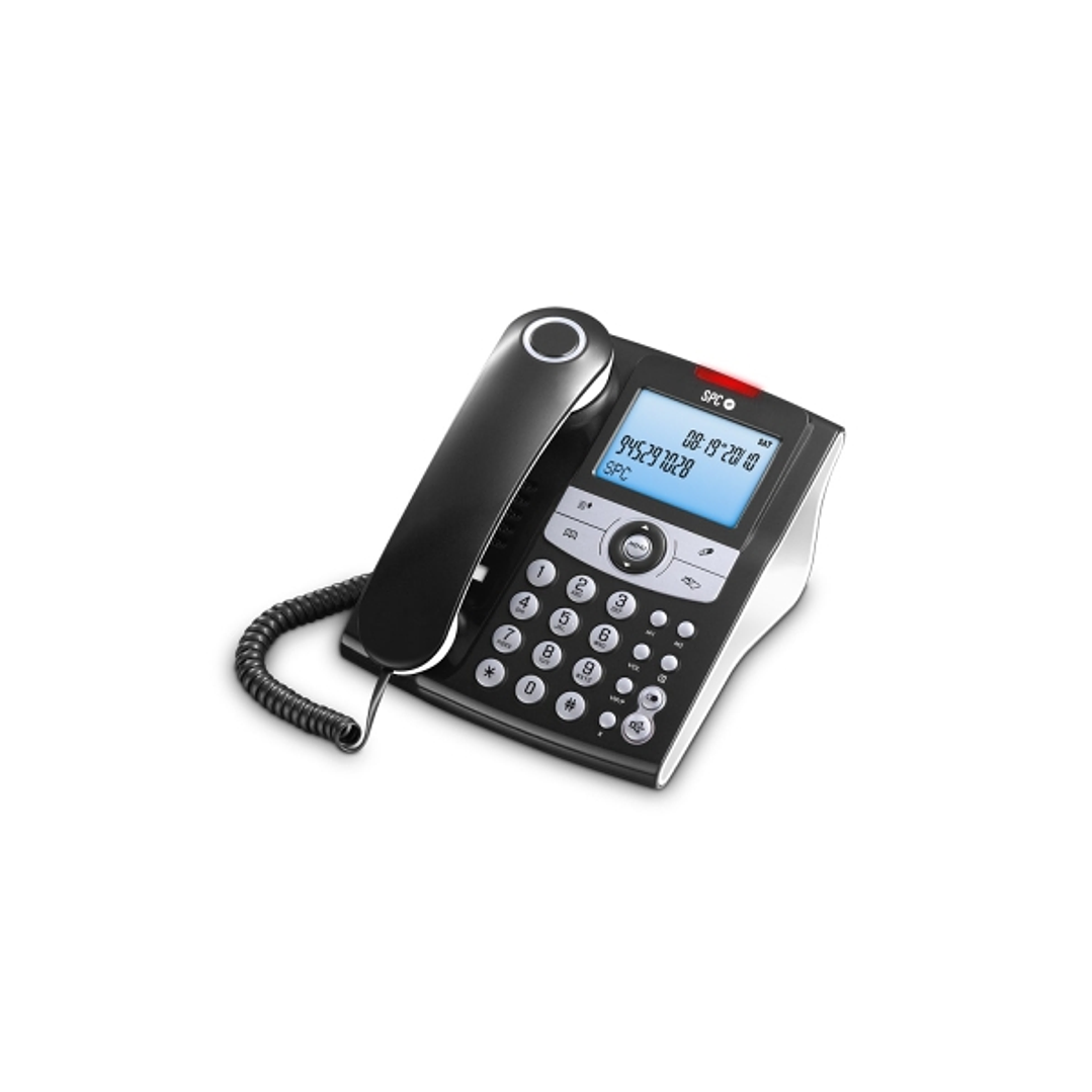 SPC Elegance ID Telefono Fijo - 2 Memorias Directas - Manos Libres - Señal Luminosa Llamadas Perdidas - Color Negro 1