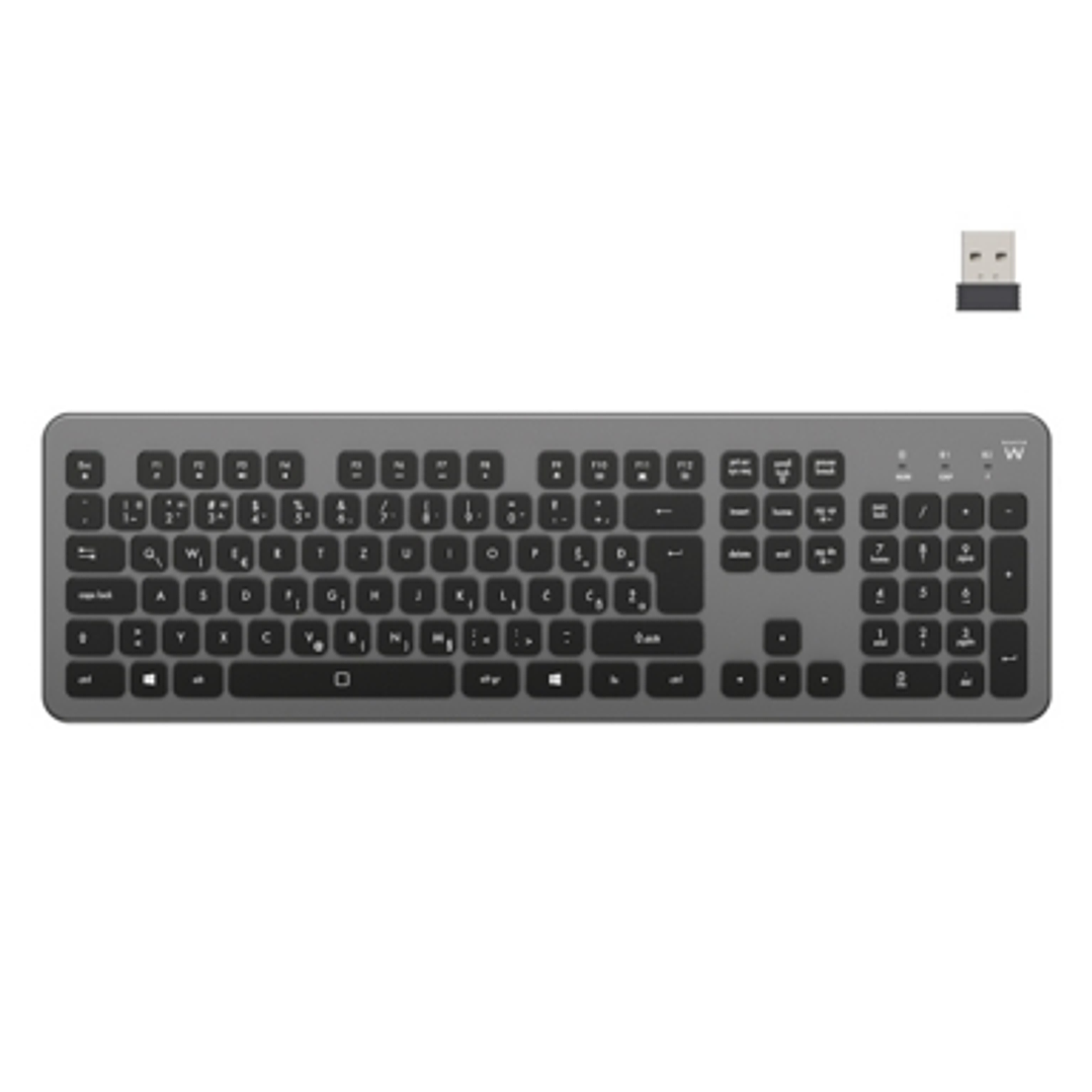 Ewent Teclado Inalambrico - Bateria de Litio Recargable de 300mAh - Disposicion Eslovena QWERTZ SI - Retroiluminacion - Teclas de Bajo Perfil y Silenc 1