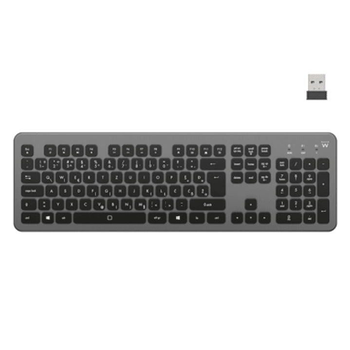 Ewent Teclado Inalambrico - Bateria de Litio Recargable de 300mAh - Disposicion Eslovena QWERTZ SI - Retroiluminacion - Teclas de Bajo Perfil y Silenc 1