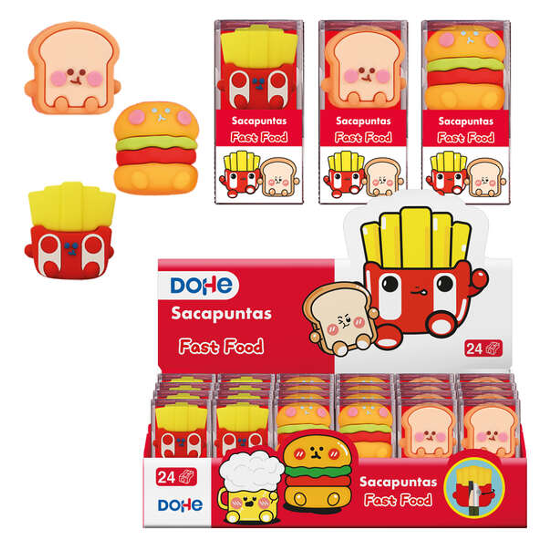 Dohe Expositor de 24 Sacapuntas - 1 Orificio y Cuchilla de Acero - Con Forma de Alimentos 1