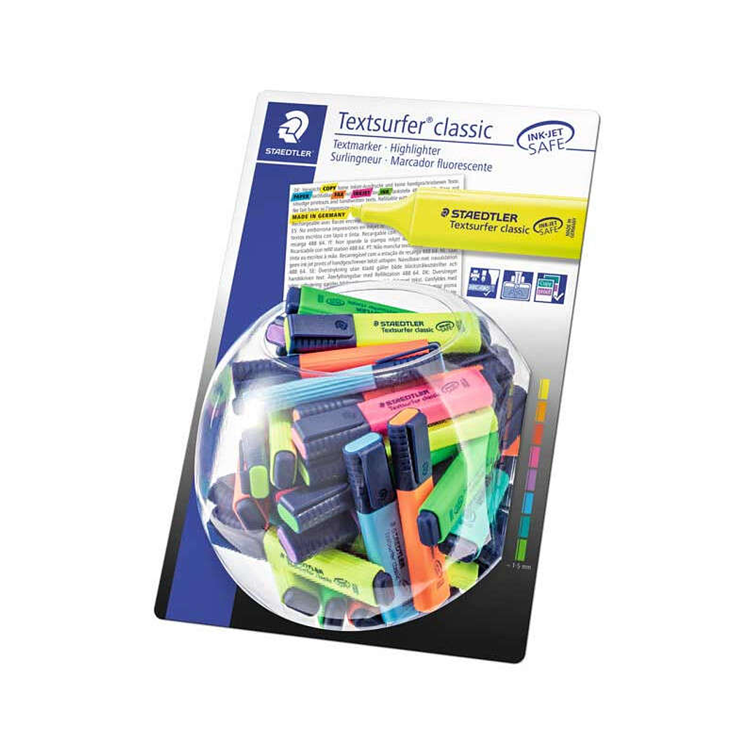 Staedtler Textsurfer Classic 364 Expositor de 100 Marcadores Fluorescentes - Punta Biselada 1 - 5 mm Aprox - Secado Rapido - Colores Surtidos 1