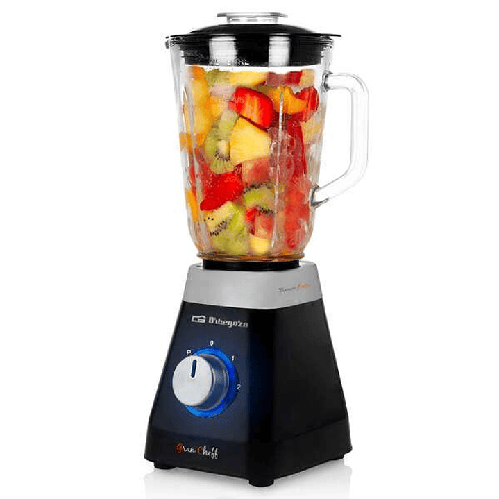 Orbegozo BV 6400 Batidora de Vaso Acero Inoxidable - Potente Motor 500W - Jarra de Cristal 1L - Cuchillas de Titanio - 2 Velocidades + Pulse - Sistema 1