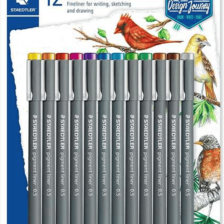 Staedtler Pigment Liner 308 Pack de 12 Rotuladores Calibrados - Trazo 0.5mm - Secado Rapido - Colores Surtidos 1
