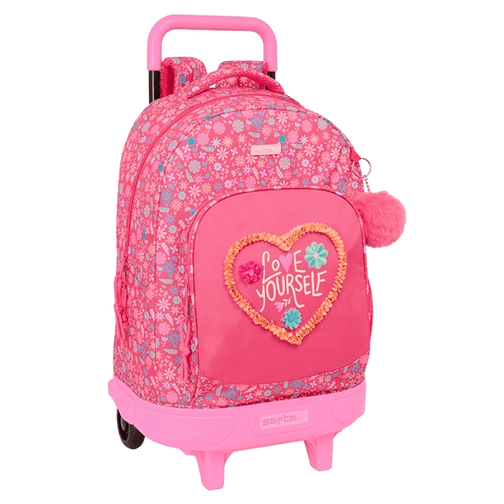 Safta Feeling Mochila con Carro Integrado - Extraible para Facilitar su Limpieza - Base Reforzada - Asa Extraible - 33x45x22cm - Color Rosa 1