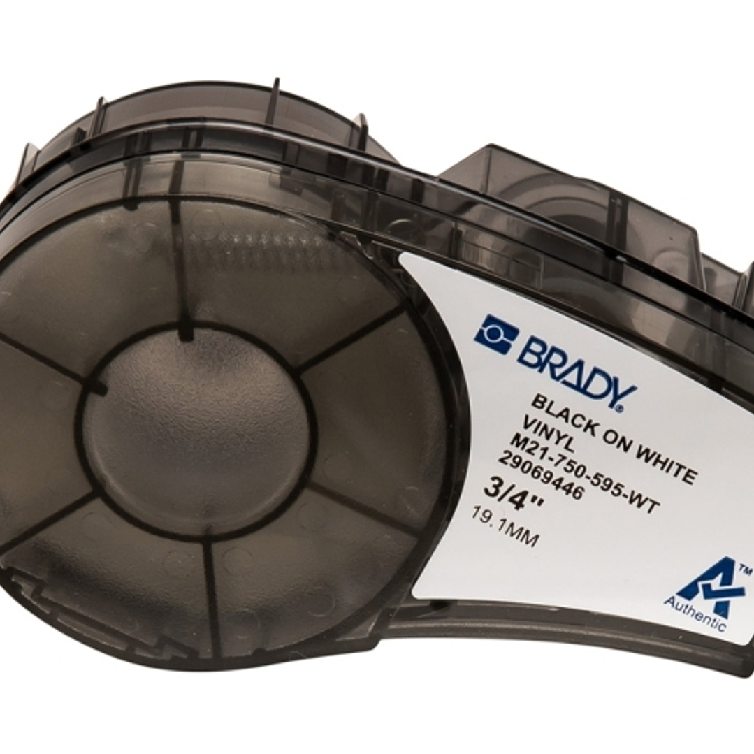 Brady M21-750-595-WT Cinta de Etiquetas Original Vinilo - Texto Negro sobre Fondo Blanco - Ancho 19,05mm x 6,4m 1