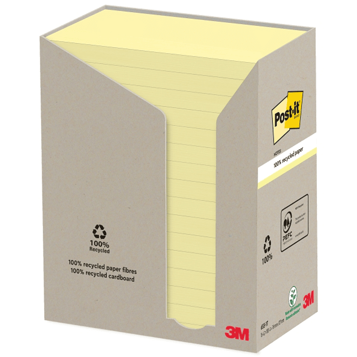 Post-It Pack de 16 Blocs de 100 Notas Adhesivas Recicladas - Forma Rectangular - 76x127mm - Color Amarillo Claro 1