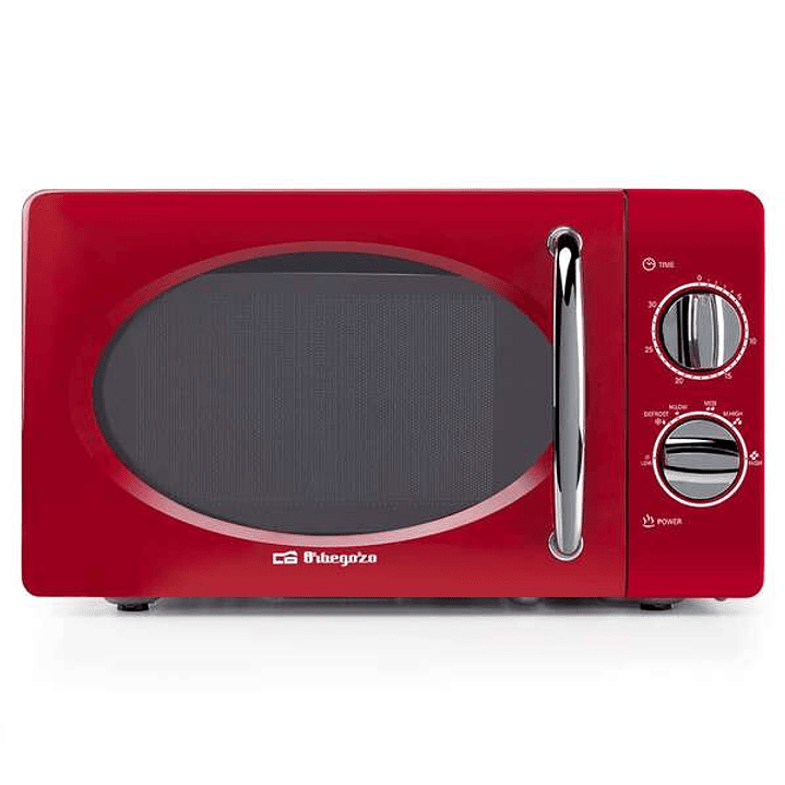 Orbegozo MI 2020 Microondas Vintage Rojo - 20L - 700W - 6 Niveles de Potencia - Temporizador 30min - Descongelacion Rapida - Diseño Años 60 1