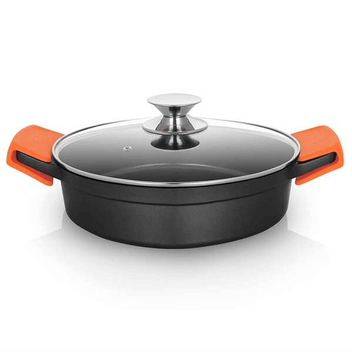 Orbegozo CDB Cacerola Baja Serie 2.8L - Aluminio Fundido Indeformable - Asas de Silicona - Tapa de Cristal Templado - Antiadherente Pfoa - Apta para T 1