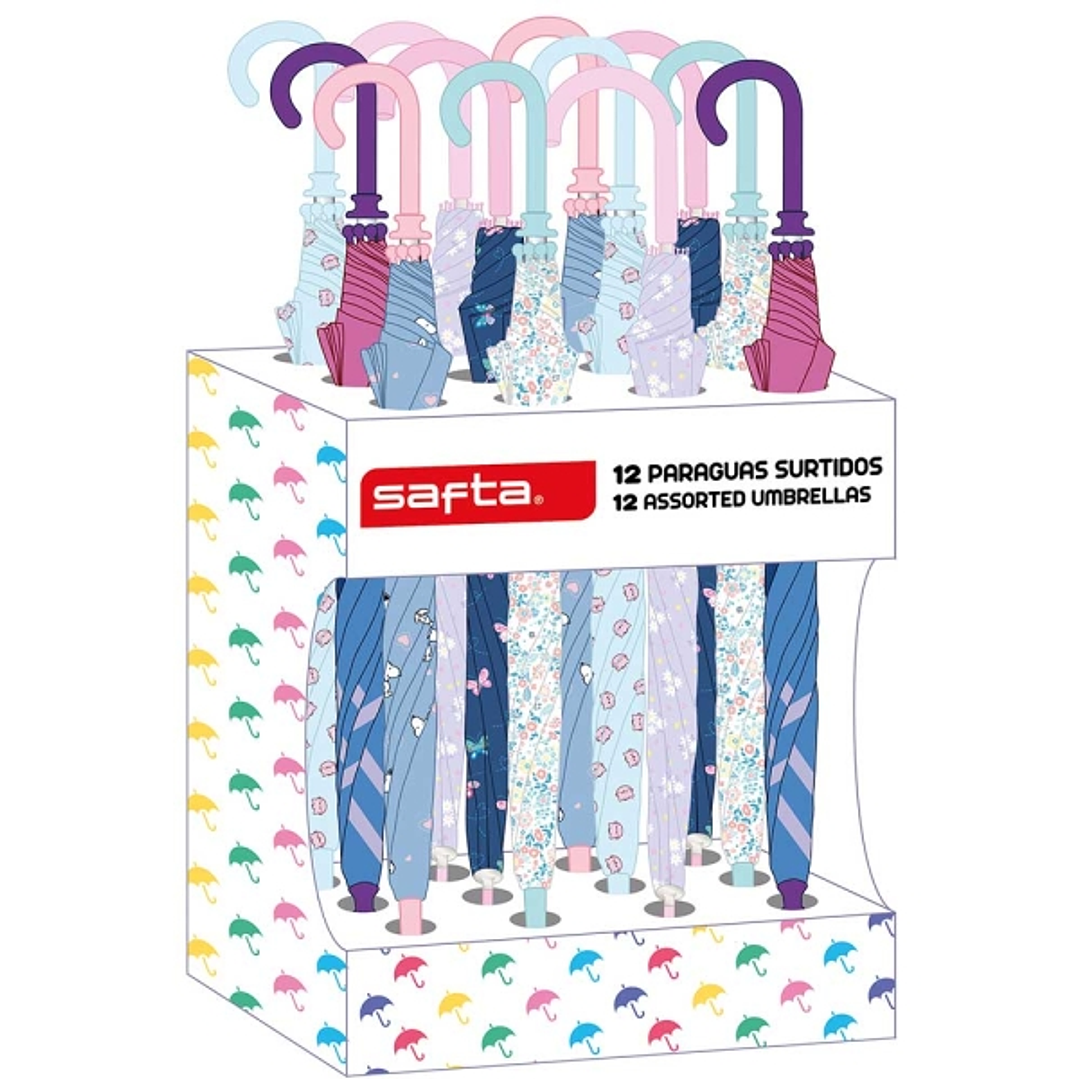 Safta Expositor con 12 Paraguas Infantiles - 410x200x330mm - Colores Surtidos 1