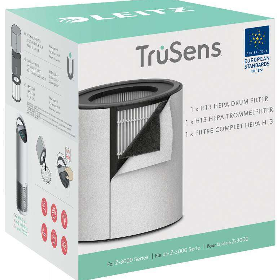 Leitz Trusens Z-3000/Z-3500 Filtro Hepa 3 en 1 H13 de Repuesto - Captura 99,95% de Particulas Ultrafinas - Lavable - Cambio Indicador - Compatible con 1