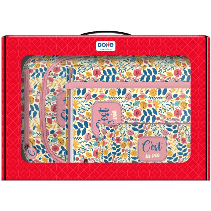 Dohe C`est la Vie Pack de Mochila + Carpeta A4 Recambio + Portatodo Triple - Todo en un Maletin Perfecto para Regalo 1