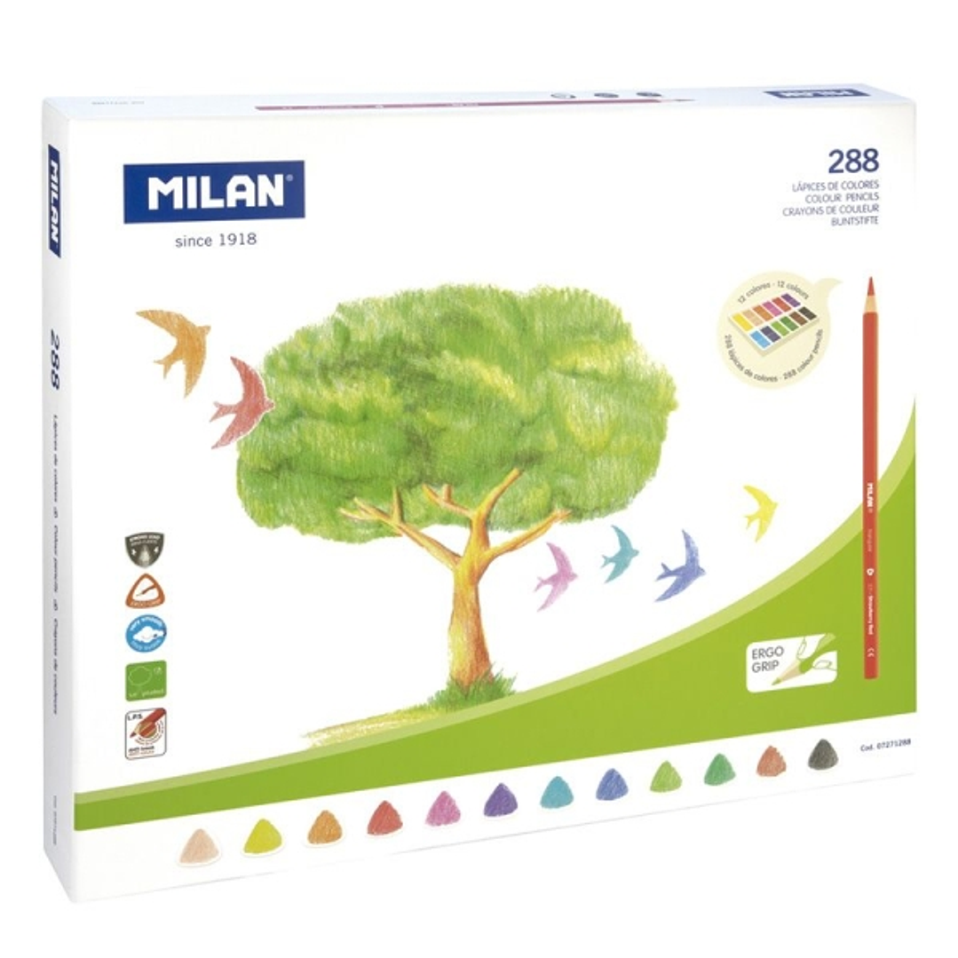 Milan Pack de 288 Lapices Triangulares de Colores - Mina 2.9mm - Ergonomicos - Resistente a la Rotura - Colores Surtidos 1