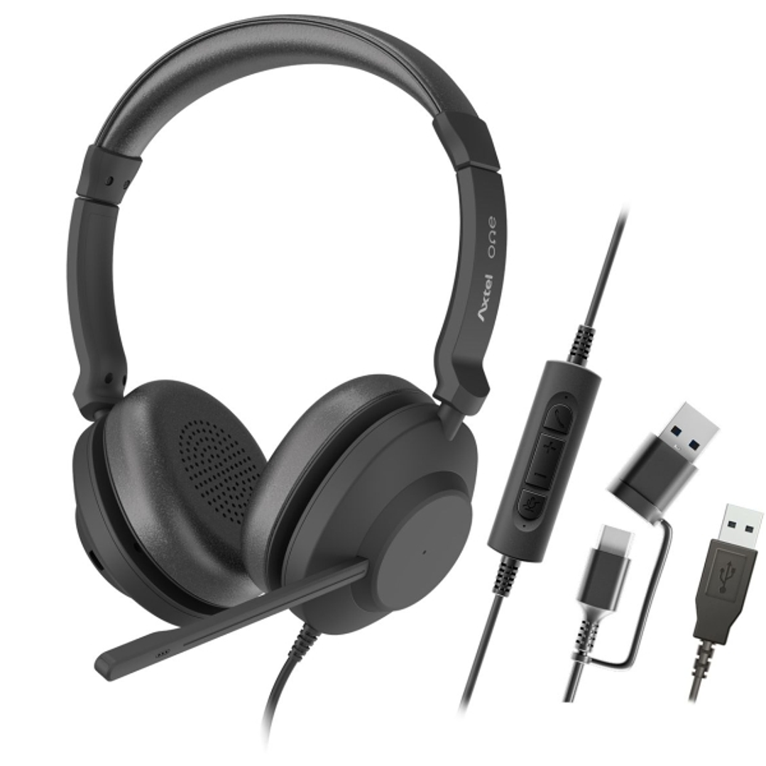 Axtel One Auriculares con Microfono USB - Conexion USB-A y USB-C - Controles de Audio Integrados - Estereo 1