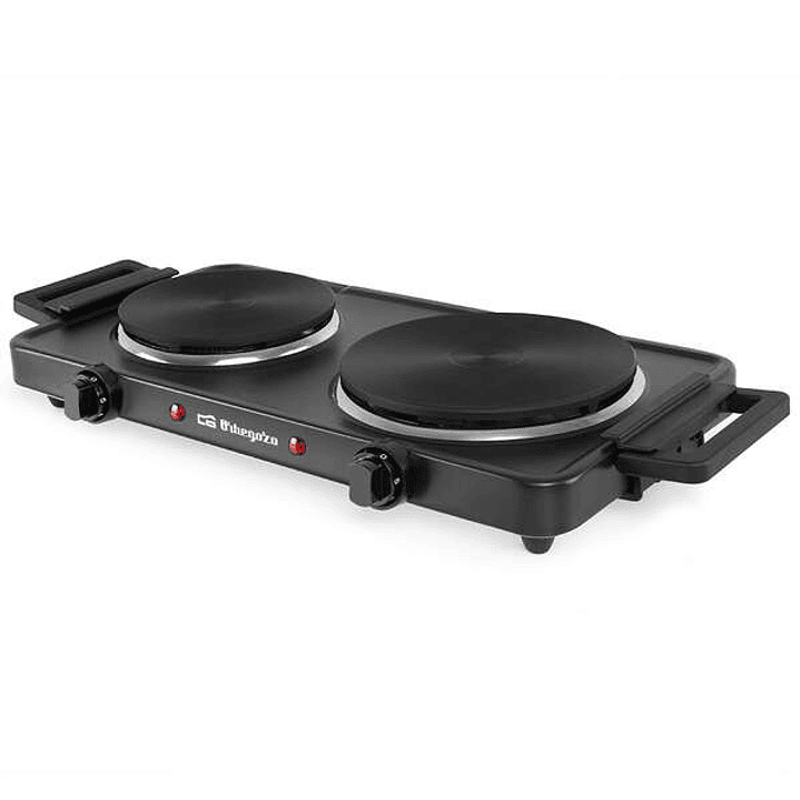 Orbegozo PE 2855 Placa Electrica Plegable - Potencia 2500W - 2 Superficies de Coccion - 2 Termostatos Regulables - Indicadores Luminosos - Sistema de  1