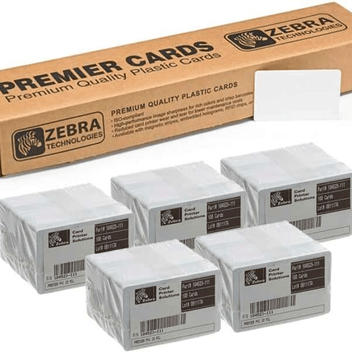 Zebra Pack de 500 Tarjetas de PVC Originales Imprimibles Blancas - Formato CR-80 86x54mm - 104523-111 1