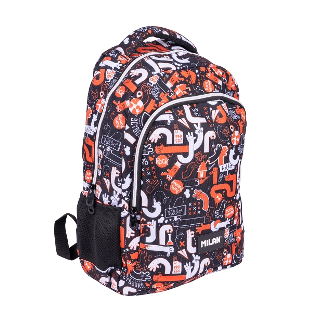 Milan Fingers Mochila Escolar 21L - Bolsillos Laterales de Malla - Compartimento Interior para Portatil - 2 Cremalleras - 45x30x12cm - Color Naranja 1