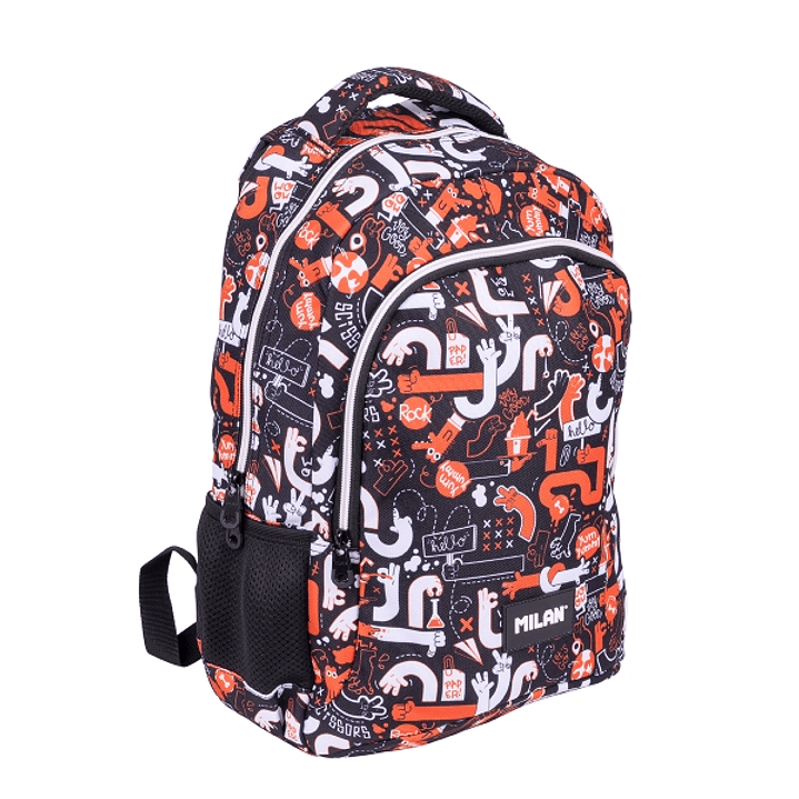 Milan Fingers Mochila Escolar 21L - Bolsillos Laterales de Malla - Compartimento Interior para Portatil - 2 Cremalleras - 45x30x12cm - Color Naranja 1