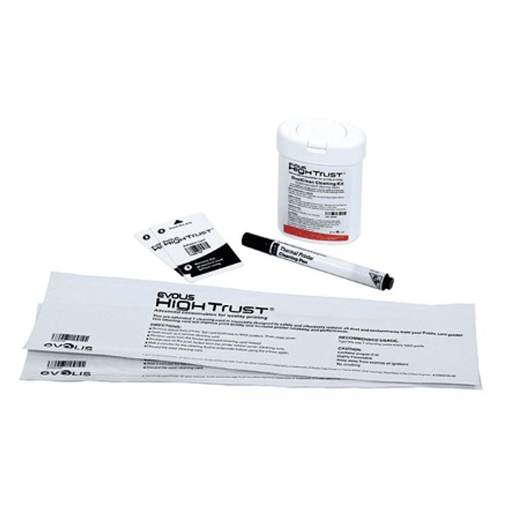 Evolis Kit de Limpieza Avanzado (2 Tarjetas T, 2 Tarjetas Adhesivas, 1 Boligrafo y 60 Toallitas) 1