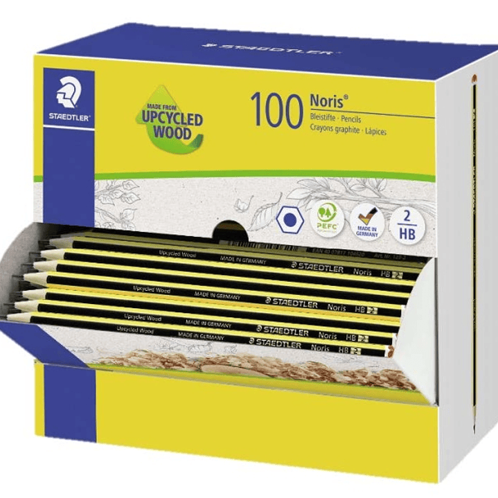 Staedtler Noris 120-2 Expositor con 100 Lapices de Grafito Hexagonal HB - Mina Ultrarresistente de 2mm - Madera de Bosques Sostenibles 1