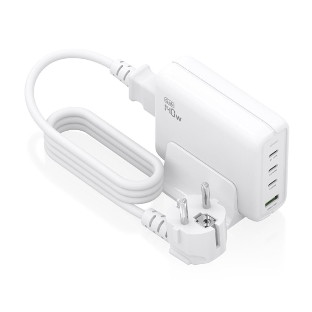 Aisens Cargador GAN 140W - 3xUSB-C PD3.0, QC4.0, QC5.0 - 1xUSB-A QC3.0 - Cable 1.4 Metros - Color Blanco 1